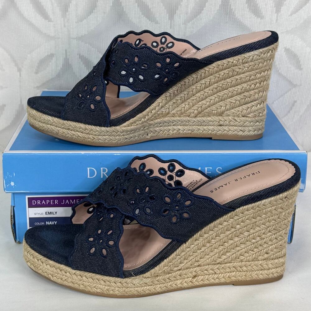 Draper James Navy Wedge Sandals